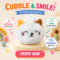 Porte-clés en peluche en forme de chat à trois fleurs avec fonction anti-stress et doublure en maille