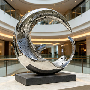 Sculptures en acier inoxydable poli, style abstrait moderne, sur mesure, pour hall d'hôtel, en forme de croissant creux - Product Image 3