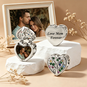 Bracelet à breloques ouvrable en forme de cœur, avec perle en cuivre, zircon coloré, gravure photo et texte personnalisés, cadeau pour maman, famille, amour éternel - Product Image 3