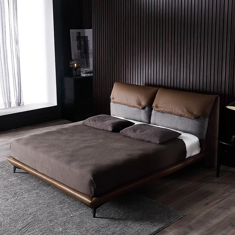 Produttore all'ingrosso moderno italiano semplice camera da letto matrimoniale in pelle letto king size leggero lusso confortevole testiera letto