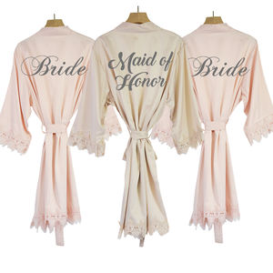 Camisón de Satén para Mujer, Lujoso, Sexy, Personalizado, para Novia, Dama de Honor, para Fiesta de Bodas, con Encaje, Kimono, Bata de Dormir - Product Image 1