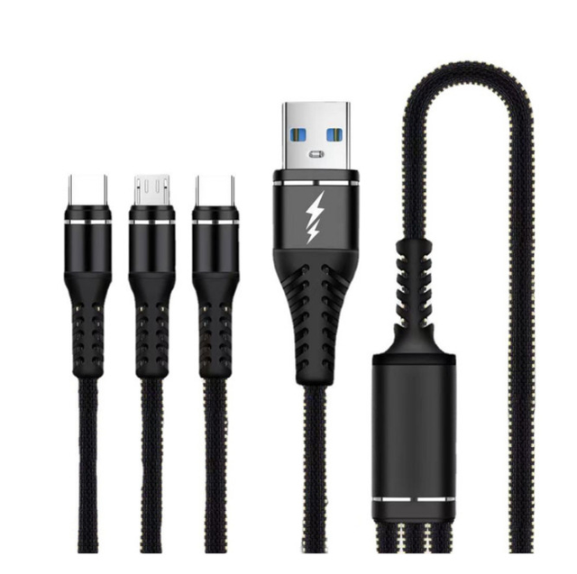 Three in One Data Cable Nylon Braided Fast Charging High Speed Data Transfer 1 M USB to L Type C Micro USB