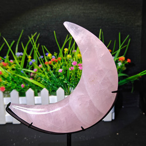 Nuovi Arrivi all'Ingrosso: Luna in Quarzo Rosa con Base in Metallo, Cristallo Lucidato Intagliato per Decorazione Casa e Feng Shui - Product Image 3