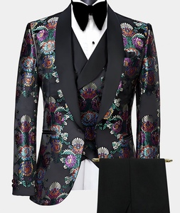 Tailored Custom Prom <strong>Suit</strong> Classic Wedding Men Tuxedo Black Floral <strong>Multi</strong> Color Tuxedo 3 Piece Men <strong>Suits</strong> - Product Image 3