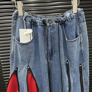 IHOOV Deconstruct Zipper Stripe Denim Pants Blue Wide Leg Jeans para mujer - Product Image 5