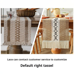 INSHARE الأكثر مبيعًا ديكور منزلي صيفي بوهو مع شرابة مزرعة ريفي طاولة عداء مكرمية الخيش ديكور الطاولة - Product Image 2