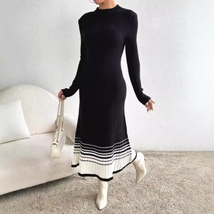 Vestidos de Punto Elegantes y Modernos al por Mayor, Vestidos de Verano de Punto de Alta Calidad con Rayas Blancas y Negras, Personalizados OEM - Product Image 3
