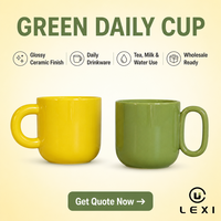 Mug en céramique vert olive brillant, corps rond, poignée ovale, 350 ml, vaisselle quotidienne pour thé, café, lait