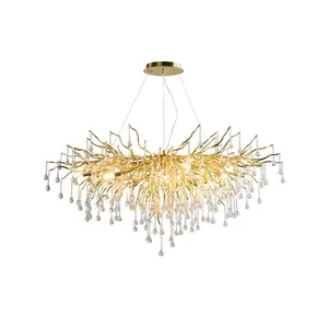 Nordic living room villa hotel led modern ceiling gold luxury glass aluminum crystal lamp chandeliers pendant lights