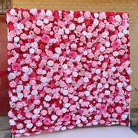 Décoration murale de fleurs artificielles MSFAME pour mariage, toile de fond enroulable 5D 8x8, mur de fleurs roses