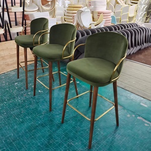 Trong Nhà Màu Xanh lá cây nhung chân gỗ thanh ghế truy cập hiện đại sang trọng Chiều cao thanh phân với phần còn lại cánh tay bằng thép không gỉ - Product Image 4