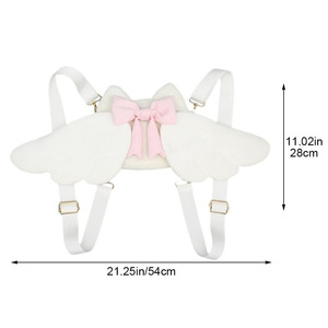 Zaino B969 con Ali d'Angelo Cartoon, Carino Zaino in Peluche per Bambini, Borsa Scolastica con Fiocco, Zaino Morbido Bianco - Product Image 3