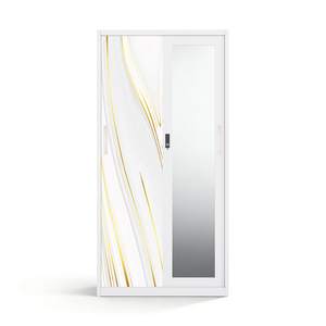 Armario Metálico con 2 Puertas Corredizas, Espejo y Estampado de 900 mm para Dormitorio - Product Image 1