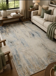 Tapis d'intérieur abstrait en soie/laine tufté à la main, style vintage vieilli, avec base en latex neutre, pour salon, chambre et hôtel - Product Image 1