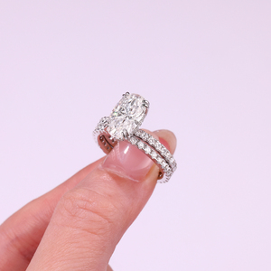 Gemma taglio ovale eccellente Moissanite anello donna <span class=keywords><strong>argento</strong></span> Sterling <span class=keywords><strong>925</strong></span> anelli sottili Muti-pietre matrimonio grande Moissanite Set anelli - Product Image 4