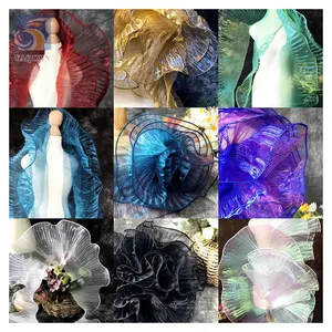 Zhongda Fabric Market Sheer Glossy Wrinkle Pleated Organza Fabric 100 Polyester Dress Organza Lace Fabric for Stage