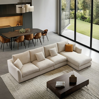 Sofá Modular de Plumas de Lujo Moderno para Sala de Estar, en Forma de L con Chaise Longue, Sofá Seccional de Lino