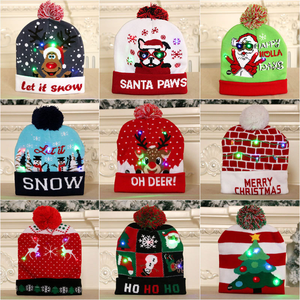2023 LED <span class=keywords><strong>pull</strong></span> <span class=keywords><strong>de</strong></span> noël chapeau éclairer noël tricoté chapeau noël tricoté unisexe hiver chapeau - Product Image 2