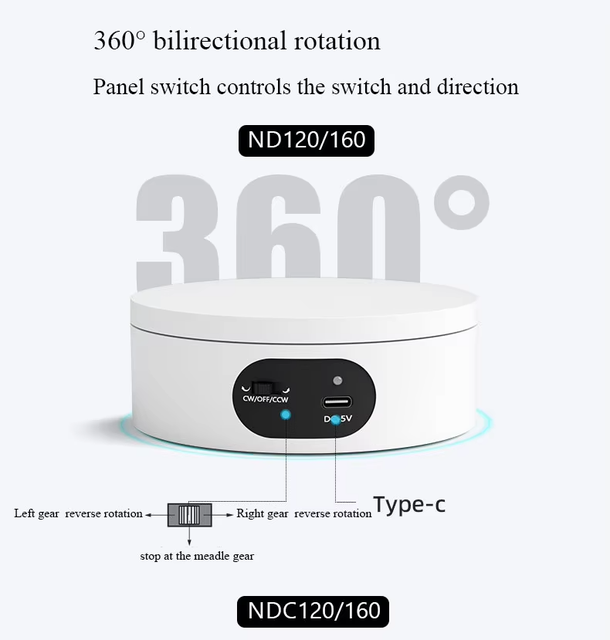 360 Degree Automatic Mute Motorized Rotation Turntable Quiet Revolving Display Stand for Product Mounts & Photography