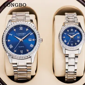 LONGBO 83480 Luxury Steel Band Night Light Luminous Pointer Wrist Watch Waterproof Business Watch Couple Quartz Watch