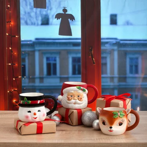 Tazza da Caffè in Ceramica Rossa a Forma di Babbo Natale, Regalo Natalizio, Tazza per Latte Rossa/Bianca, Decorazione Natalizia da Interni 16oz - Product Image 3