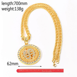 G1487 bijoux plaqués or 18K Hip Hop Punk plein Zircon <span class=keywords><strong>argent</strong></span> Dollar pendentif Spinning chaîne cubaine hommes or dollar collier - Product Image 2