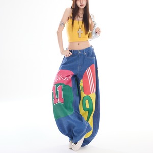 <span class=keywords><strong>Jeans</strong></span> a Gamba Larga con Stampa Grafica Y2K per Donne, Pantaloni in Denim Patchwork a Vita Alta, Streetwear Multicolore, Pantaloni Hip Hop - Product Image 2