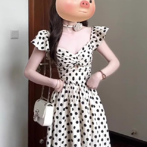 White Polka Dot Dress With Floral <b>Print</b> Halter Neckline Party Casual Style <b>Mini</b> Skirt Polyester Fabric - Product Image 4
