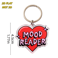 Gantungan Kunci Akrilik Bentuk Hati Mood Reader, Teks Bergaya Komik Warna Pink & Merah Menyala dengan Kilauan, Liontin Transparan untuk Kunci, Tas