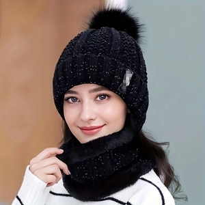 Warm Winter Women's High Quality Plush Character Pattern Adjustable Computer Knitted Outdoor Beanie with <b>Sequins</b> and Pompoms - Product Image 5