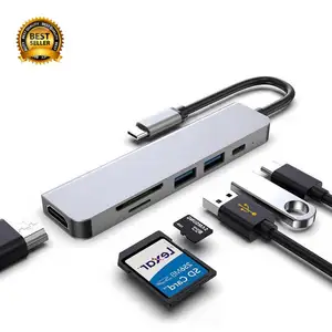 Expander Hub 6 יציאת Thunderbolt טלפון Dock תחנת סוג C USB כדי Usb דיגיטלי AV Multiport מתאם ממיר 6 ב 1 USB C Hub