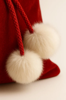 Sac cadeau de Noël bordeaux en fausse fourrure avec pompons, grand sac de Noël personnalisé de luxe pour les fêtes
