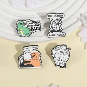 Épingles en émail 'I Don't Know <span class=keywords><strong>What</strong></span> I'm Doing Work Dog', 'Constant Physical Pain', 'Dinosaur', 'Autism', 'Frog', Broches, Badges de revers, Bijoux, Cadeaux - Product Image 3