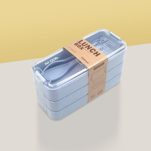 Cross-border trade lunch <b>box</b>, three-layer wheat <b>plastic</b> bento <b>box</b>, student and adult lunch <b>box</b> with cutlery, square lunch <b>box</b> - Product Image 1