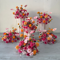 Chemin de table en fleurs artificielles rose et orange, centres de table originaux pour mariage, boules de soie rose vif, ensembles de décoration pour fête de mariage