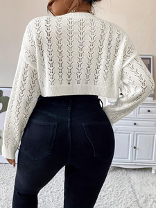 <span class=keywords><strong>Bolero</strong></span> de punto transparente <span class=keywords><strong>blanco</strong></span> para <span class=keywords><strong>mujer</strong></span>, suéter corto de manga larga con cuello redondo para atuendos casuales y de cita nocturna - Product Image 3