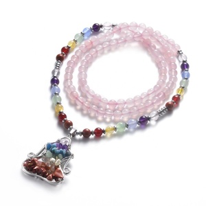 Cuentas de piedras preciosas naturales <span class=keywords><strong>roca</strong></span> de Lava o amatista o cuarzo rosa y 7 Chakra DE LA VIDA árbol colgantes Chakra collar de la joyería - Product Image 3