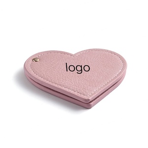 Personalized Cute Heart Shape Pink Embossed PU Leather Double Sided Rotatable Mini <b>Compact</b> <b>Mirror</b> - Product Image 3