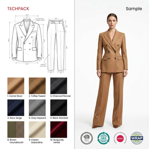 Conjunto de Pantalón y Traje de Oficina para <span class=keywords><strong>Mujer</strong></span>, Lana Peinada <span class=keywords><strong>Lila</strong></span> Premium con Certificación GRS, Pantalones de Corte Lápiz Ajustados y Escultóricos - Product Image 2