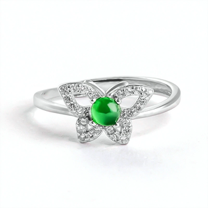 S925 <b>silver</b> <b>ring</b> set with natural A-grade jadeite butterfly green ice-type gemstone. Fashion <b>ring</b> for women. <b>Adjustable</b> design - Product Image 3