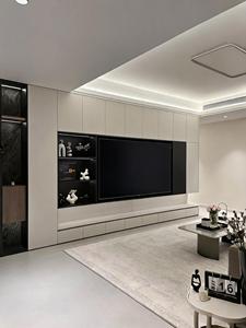 <span class=keywords><strong>Meuble</strong></span> <span class=keywords><strong>TV</strong></span> moderne avec éclairage LED, rangements et étagères ouvertes, tiroirs laqués beige, salon, sur mesure - Product Image 2