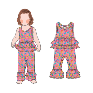 Romper Bayi Perempuan Cantik Bermotif Bunga, Pakaian Musim Panas, Tanpa Lengan, Berumbai, Kancing Tekan, Terlaris - Product Image 3