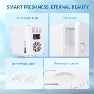 Mini réfrigérateur compact de 4 litres, 6 canettes, refroidisseur et chauffe-plat portable pour boissons, aliments, soins de la peau, blanc - Product Image 4