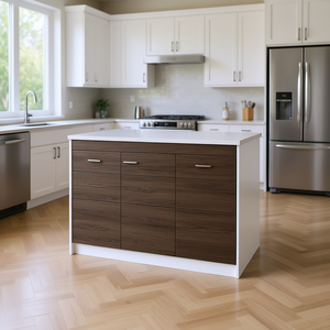 Isola da cucina convertibile alloro 3 cassetti a forma di noce bianca e scura a forma di L - Product Image 2
