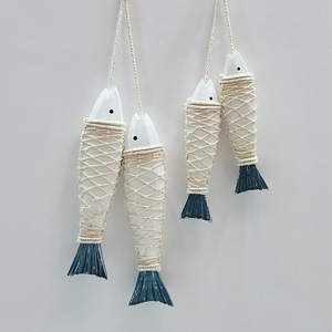 Mediterranean Style Wooden Fish Wall Hanging 4Pcs Pine Handcrafted Home <b>Decor</b> Irregular Shape - Product Image 1