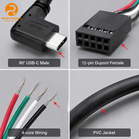 Konektor Ekstensi USB-C Tipe Loom 90 Derajat Industri, Terminal Multi-Pin 8P Tipe-C Male, Kabel Sinyal Kabinet PVC Tembaga OFC