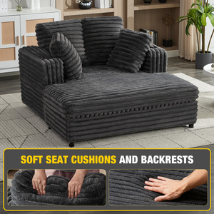 Chaise longue moderne en velours côtelé doux, surdimensionnée pour salon, bureau à domicile, avec porte-gobelets, poches latérales et USB - Product Image 3