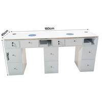Table de manucure en marbre pour 2 personnes, table de salon de manucure double avec aspiration