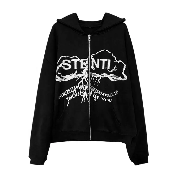 Baggy Heavy 400g/m² Kapuzen pullover mit Reiß verschluss Übergroßer Zip Up Hoodie Benutzer definierter Logo-Druck Großhandel Blank Zip Up Men Hoodie