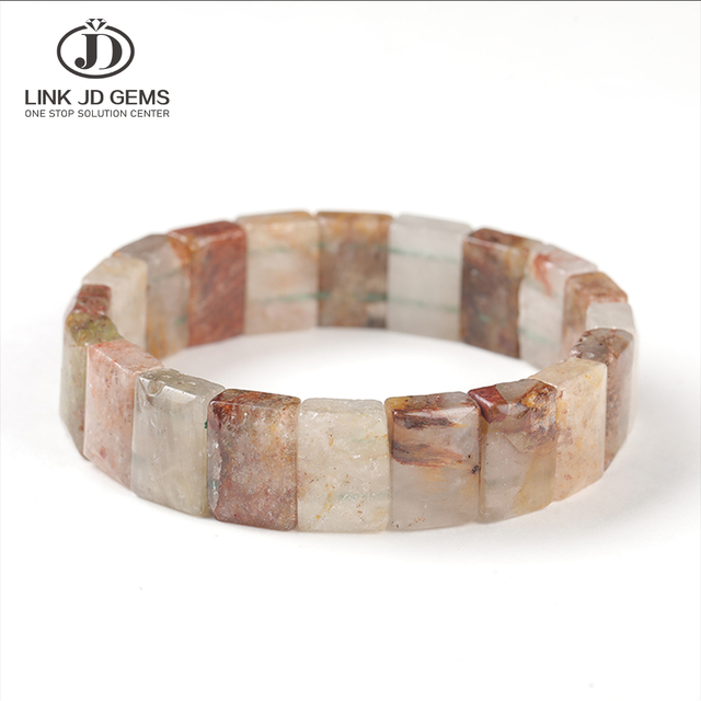 Natural Phantom Quartz Bracelet Bangle Wristband Cuff Strand Chain Flat Bead Minimalist Boho Stacking Jewelry
